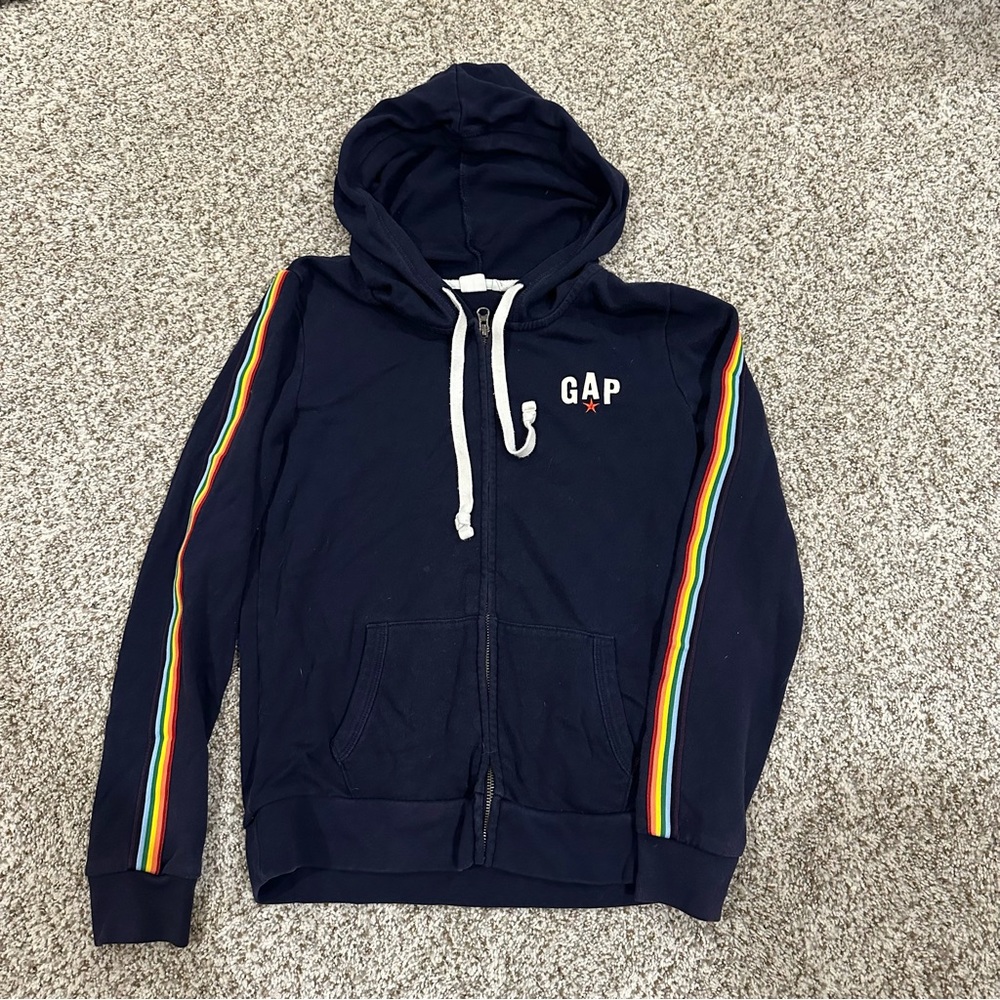 Gap Women’s Striped Zip Up Hoodie Navy Size Small